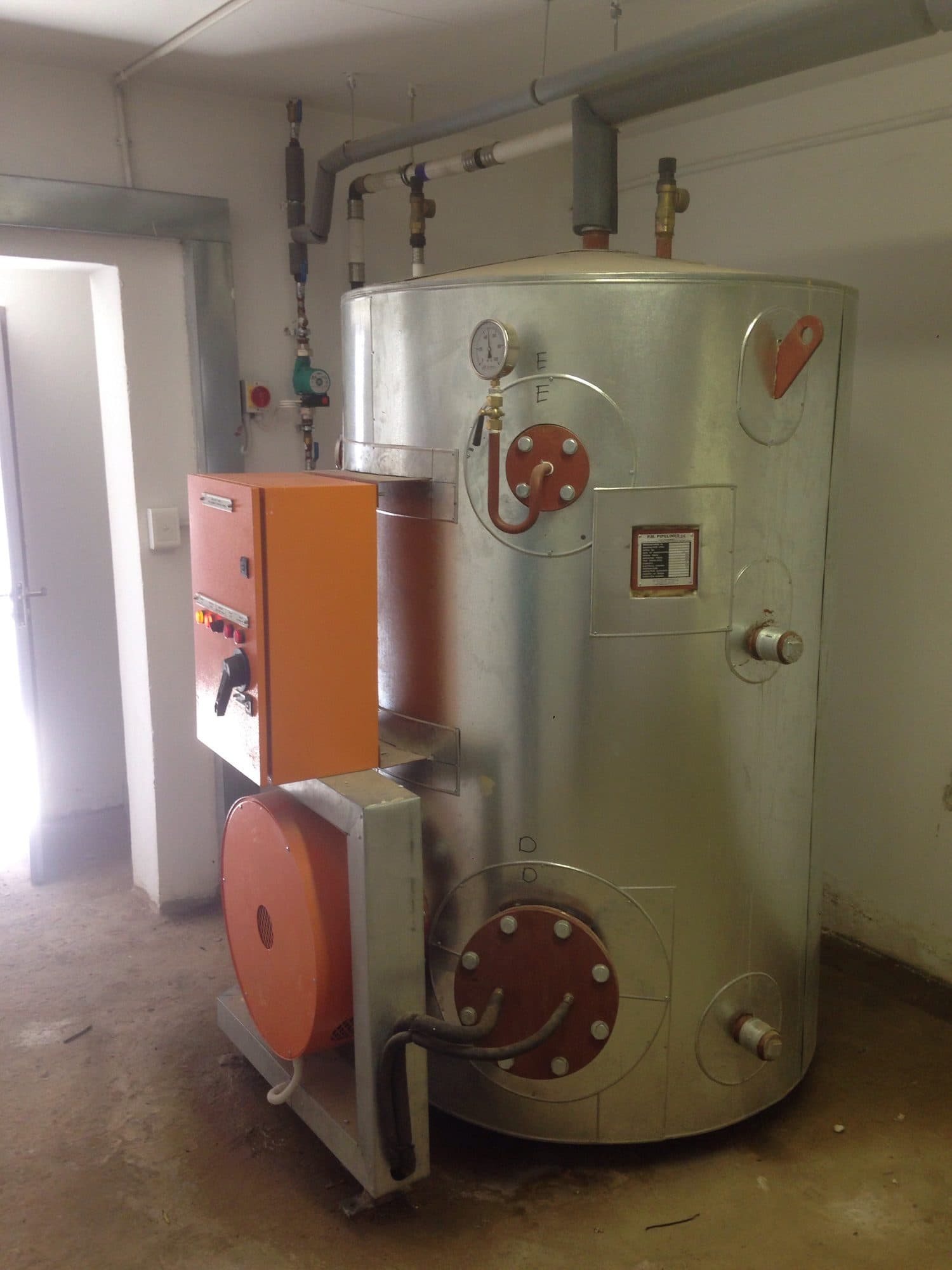 Commercial geyser installed in a plant room